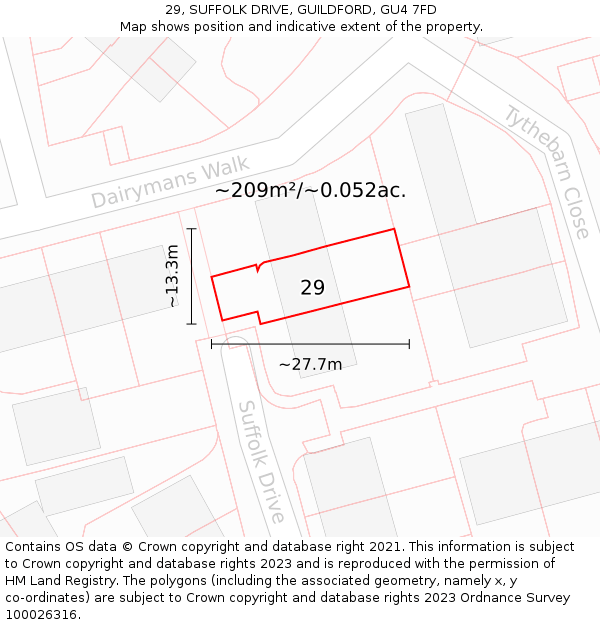 29, SUFFOLK DRIVE, GUILDFORD, GU4 7FD: Plot and title map