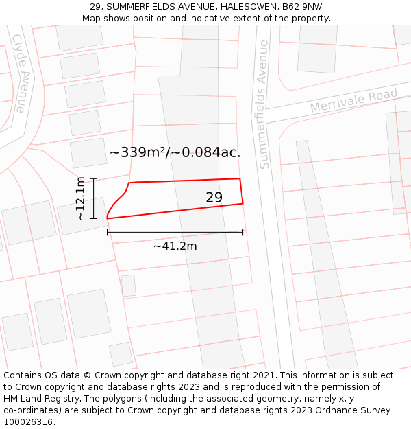 29, SUMMERFIELDS AVENUE, HALESOWEN, B62 9NW: Plot and title map