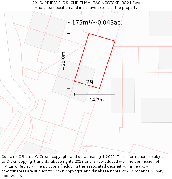 29, SUMMERFIELDS, CHINEHAM, BASINGSTOKE, RG24 8WX: Plot and title map
