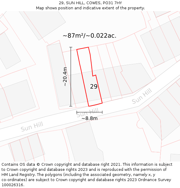 29, SUN HILL, COWES, PO31 7HY: Plot and title map