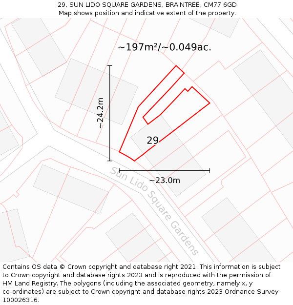 29, SUN LIDO SQUARE GARDENS, BRAINTREE, CM77 6GD: Plot and title map
