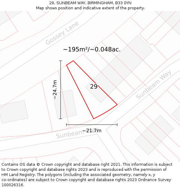 29, SUNBEAM WAY, BIRMINGHAM, B33 0YN: Plot and title map