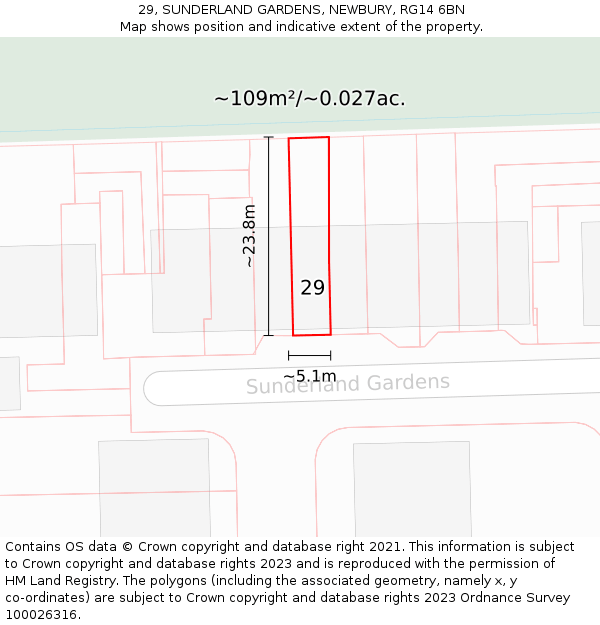 29, SUNDERLAND GARDENS, NEWBURY, RG14 6BN: Plot and title map