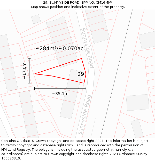 29, SUNNYSIDE ROAD, EPPING, CM16 4JW: Plot and title map