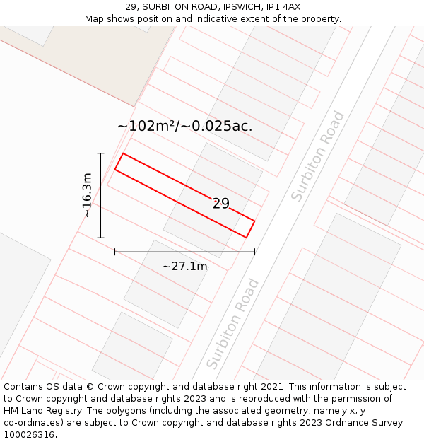 29, SURBITON ROAD, IPSWICH, IP1 4AX: Plot and title map