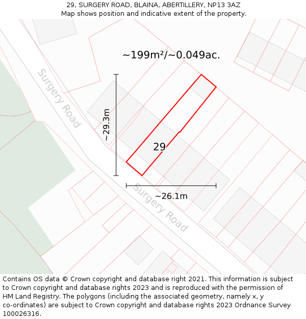 29, SURGERY ROAD, BLAINA, ABERTILLERY, NP13 3AZ: Plot and title map