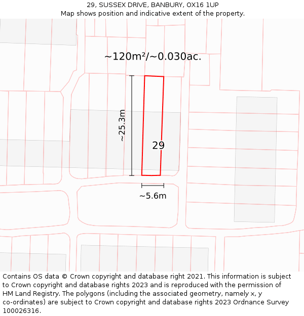 29, SUSSEX DRIVE, BANBURY, OX16 1UP: Plot and title map