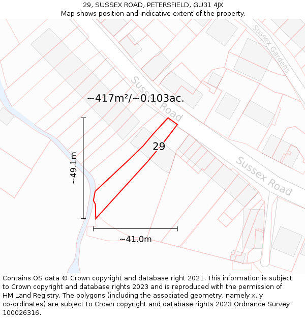 29, SUSSEX ROAD, PETERSFIELD, GU31 4JX: Plot and title map