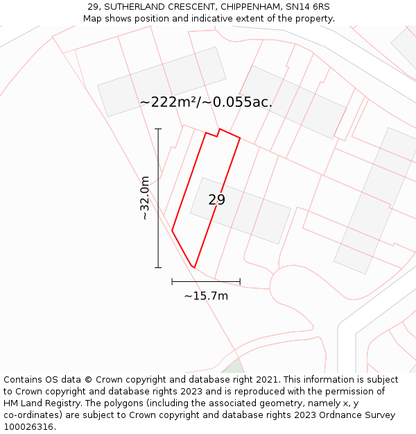 29, SUTHERLAND CRESCENT, CHIPPENHAM, SN14 6RS: Plot and title map