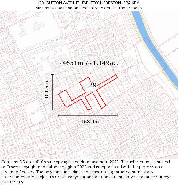 29, SUTTON AVENUE, TARLETON, PRESTON, PR4 6BA: Plot and title map