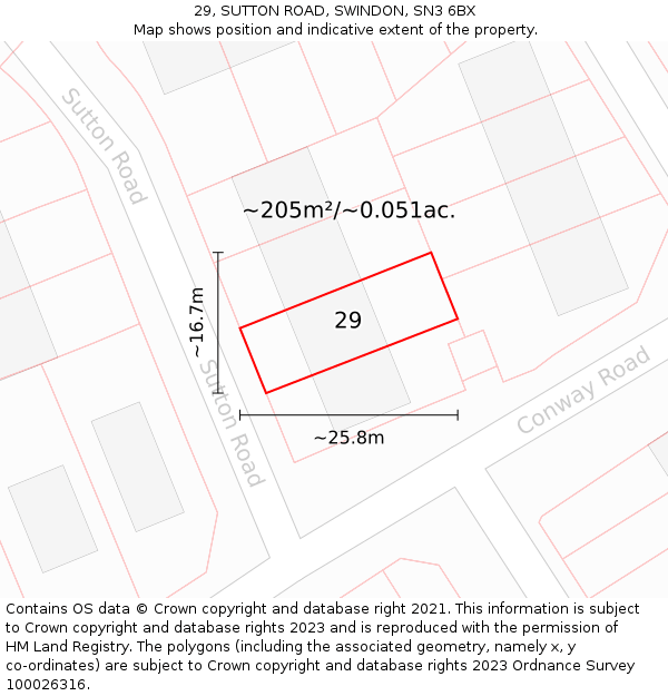 29, SUTTON ROAD, SWINDON, SN3 6BX: Plot and title map