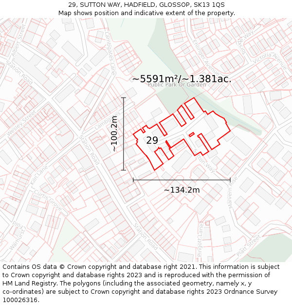 29, SUTTON WAY, HADFIELD, GLOSSOP, SK13 1QS: Plot and title map