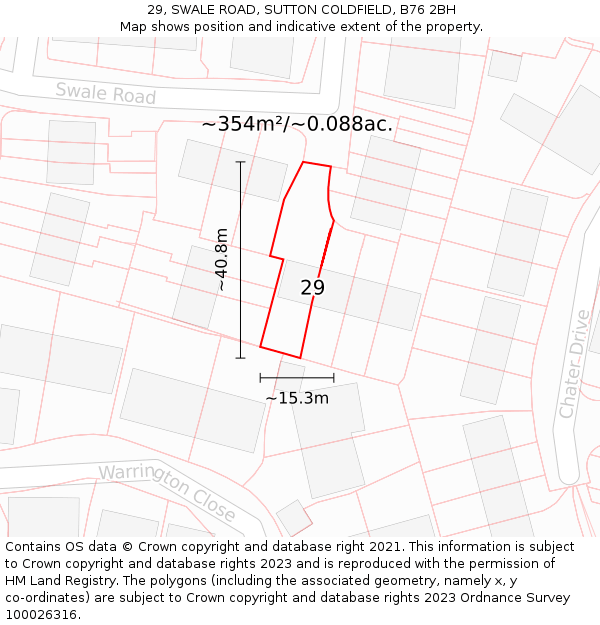 29, SWALE ROAD, SUTTON COLDFIELD, B76 2BH: Plot and title map