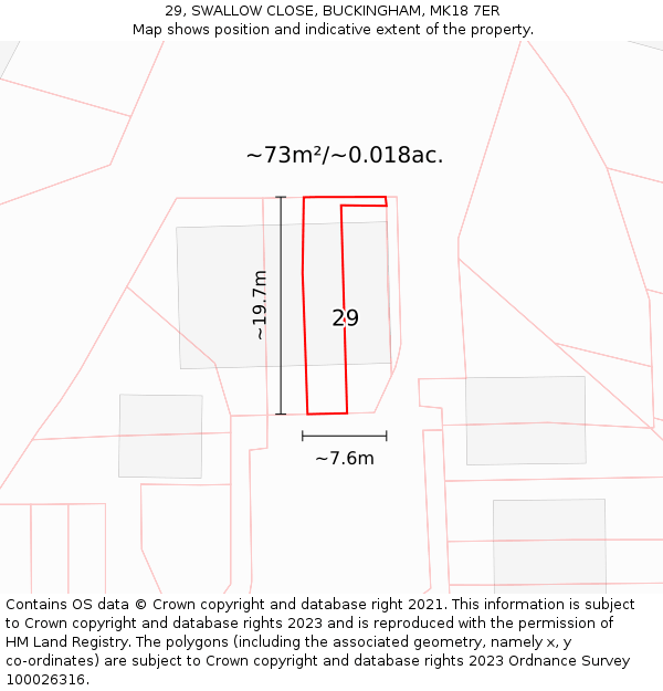 29, SWALLOW CLOSE, BUCKINGHAM, MK18 7ER: Plot and title map