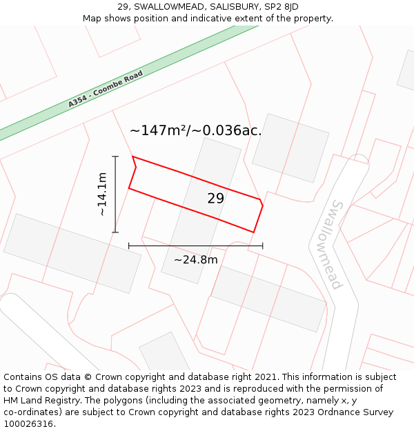 29, SWALLOWMEAD, SALISBURY, SP2 8JD: Plot and title map