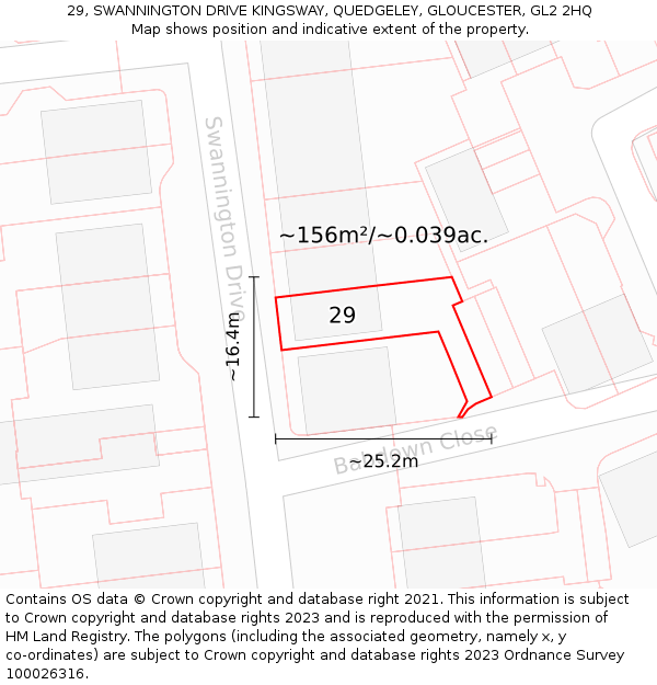29, SWANNINGTON DRIVE KINGSWAY, QUEDGELEY, GLOUCESTER, GL2 2HQ: Plot and title map