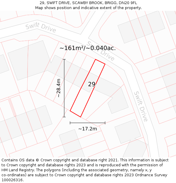 29, SWIFT DRIVE, SCAWBY BROOK, BRIGG, DN20 9FL: Plot and title map