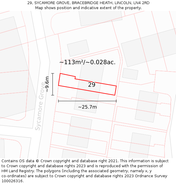 29, SYCAMORE GROVE, BRACEBRIDGE HEATH, LINCOLN, LN4 2RD: Plot and title map