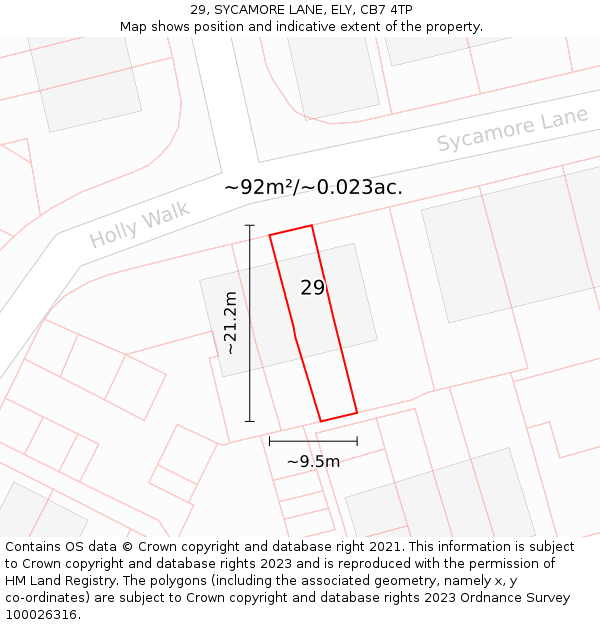 29, SYCAMORE LANE, ELY, CB7 4TP: Plot and title map