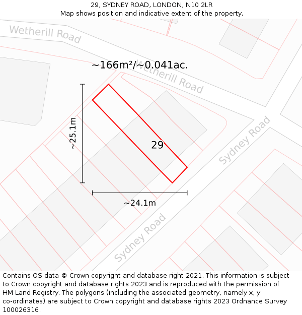 29, SYDNEY ROAD, LONDON, N10 2LR: Plot and title map
