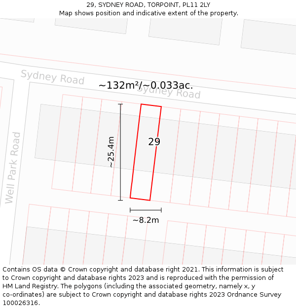 29, SYDNEY ROAD, TORPOINT, PL11 2LY: Plot and title map