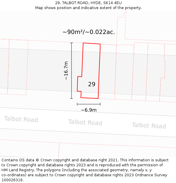 29, TALBOT ROAD, HYDE, SK14 4EU: Plot and title map