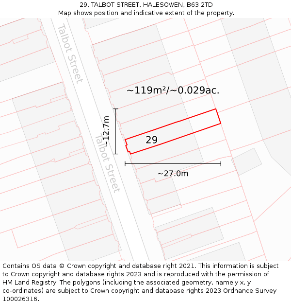 29, TALBOT STREET, HALESOWEN, B63 2TD: Plot and title map