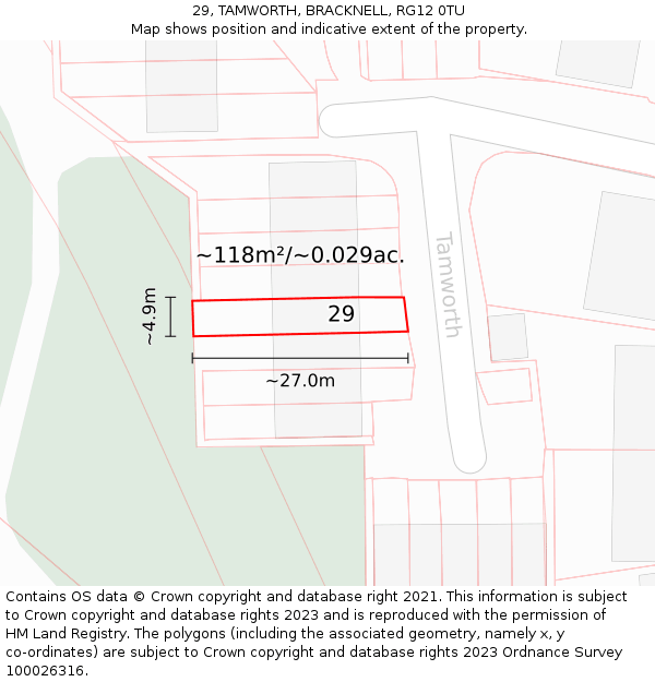 29, TAMWORTH, BRACKNELL, RG12 0TU: Plot and title map