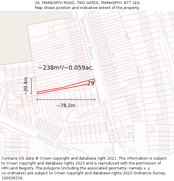 29, TAMWORTH ROAD, TWO GATES, TAMWORTH, B77 1EQ: Plot and title map