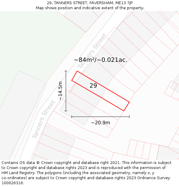 29, TANNERS STREET, FAVERSHAM, ME13 7JP: Plot and title map