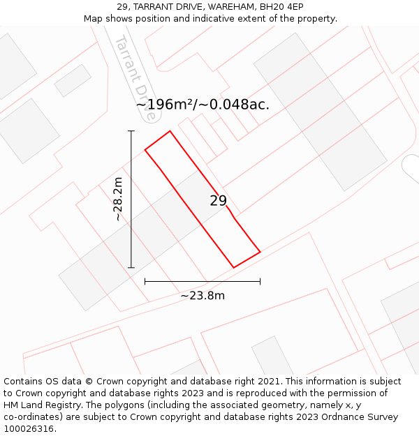 29, TARRANT DRIVE, WAREHAM, BH20 4EP: Plot and title map