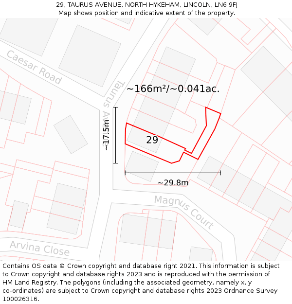 29, TAURUS AVENUE, NORTH HYKEHAM, LINCOLN, LN6 9FJ: Plot and title map