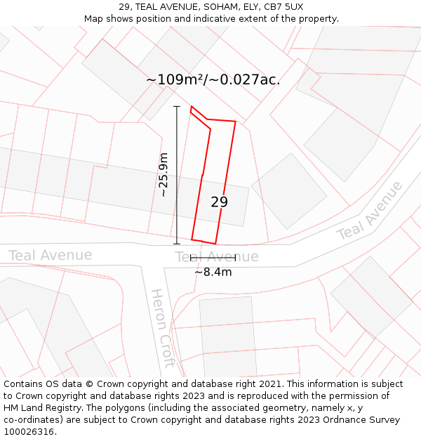 29, TEAL AVENUE, SOHAM, ELY, CB7 5UX: Plot and title map