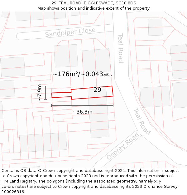 29, TEAL ROAD, BIGGLESWADE, SG18 8DS: Plot and title map