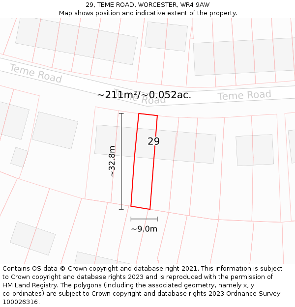 29, TEME ROAD, WORCESTER, WR4 9AW: Plot and title map