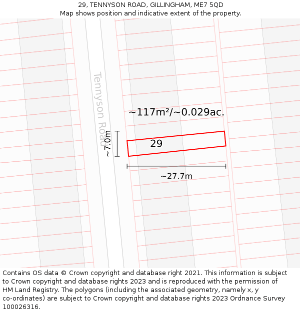 29, TENNYSON ROAD, GILLINGHAM, ME7 5QD: Plot and title map