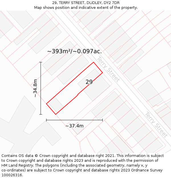 29, TERRY STREET, DUDLEY, DY2 7DR: Plot and title map