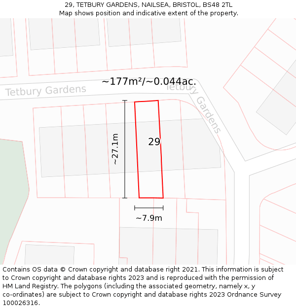 29, TETBURY GARDENS, NAILSEA, BRISTOL, BS48 2TL: Plot and title map