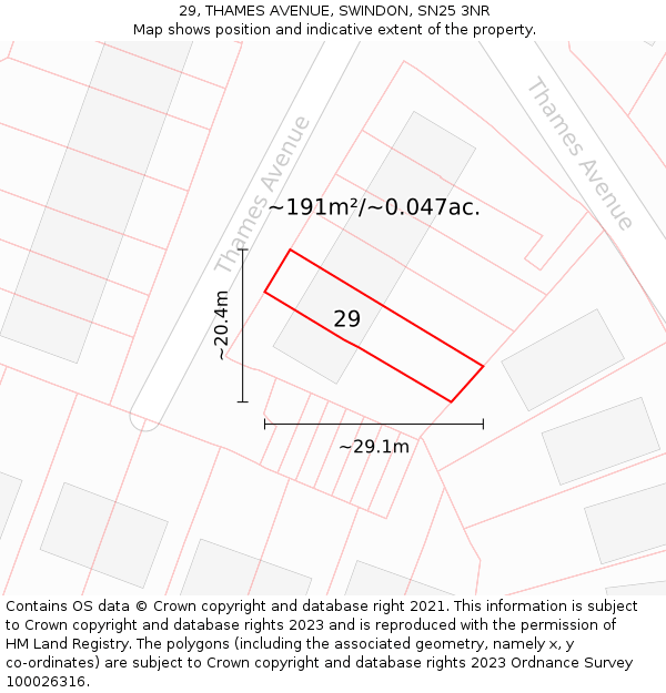 29, THAMES AVENUE, SWINDON, SN25 3NR: Plot and title map