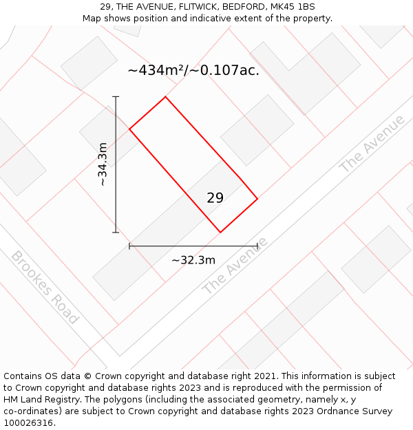 29, THE AVENUE, FLITWICK, BEDFORD, MK45 1BS: Plot and title map