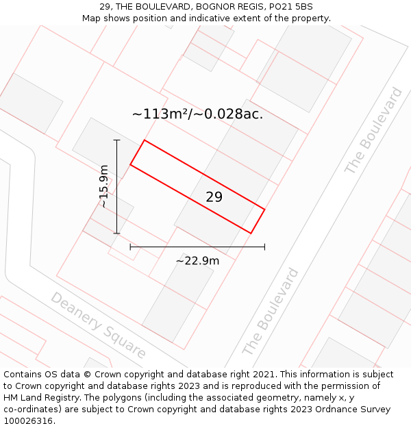 29, THE BOULEVARD, BOGNOR REGIS, PO21 5BS: Plot and title map