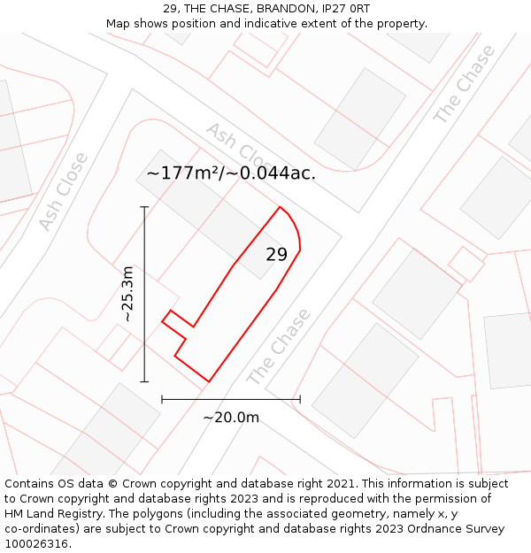 29, THE CHASE, BRANDON, IP27 0RT: Plot and title map