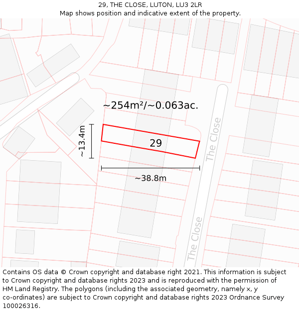 29, THE CLOSE, LUTON, LU3 2LR: Plot and title map