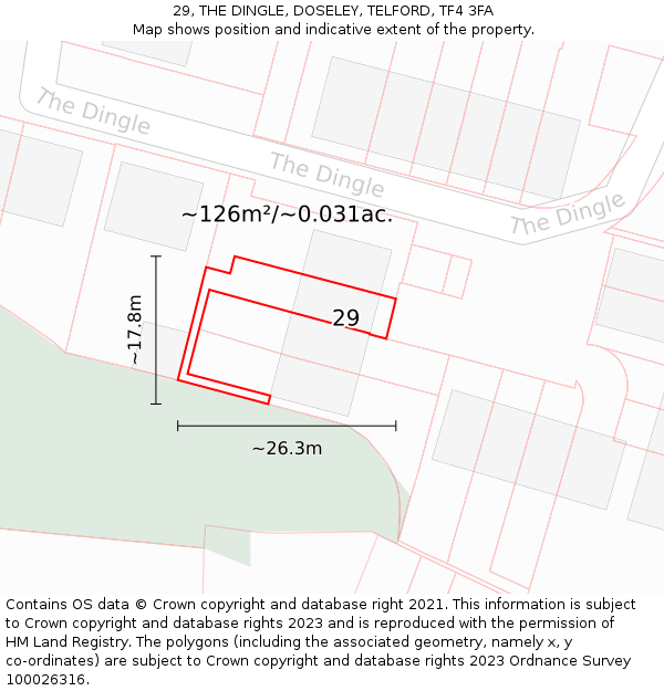 29, THE DINGLE, DOSELEY, TELFORD, TF4 3FA: Plot and title map