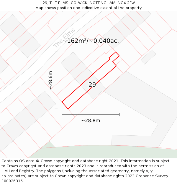29, THE ELMS, COLWICK, NOTTINGHAM, NG4 2FW: Plot and title map