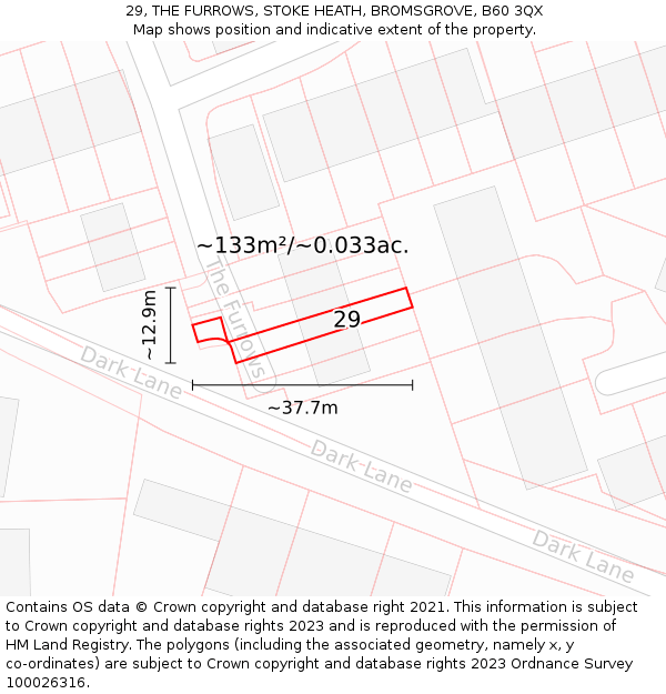 29, THE FURROWS, STOKE HEATH, BROMSGROVE, B60 3QX: Plot and title map