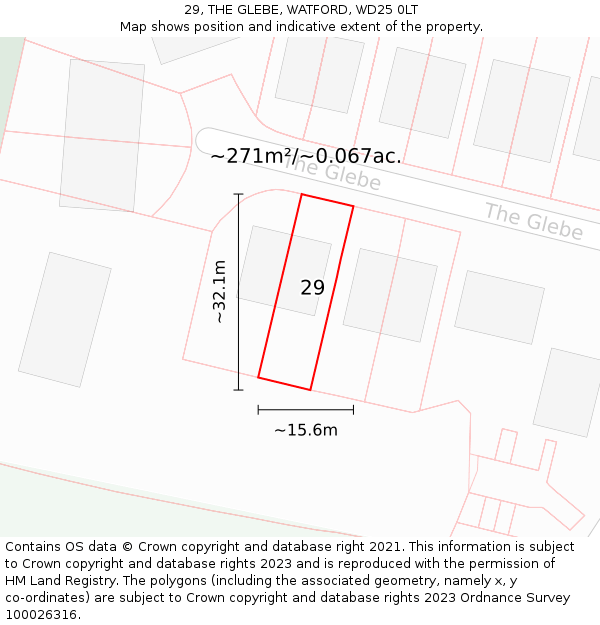 29, THE GLEBE, WATFORD, WD25 0LT: Plot and title map