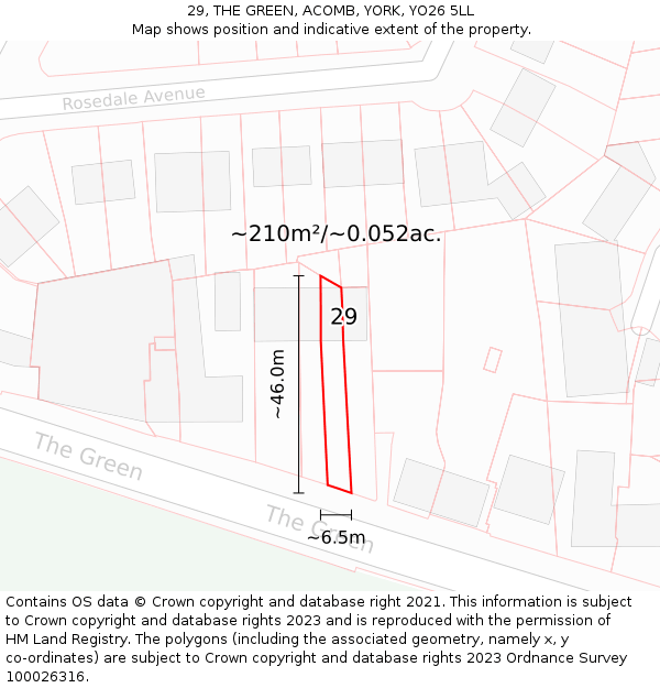 29, THE GREEN, ACOMB, YORK, YO26 5LL: Plot and title map