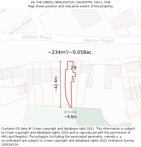 29, THE GREEN, BRAUNSTON, DAVENTRY, NN11 7HW: Plot and title map