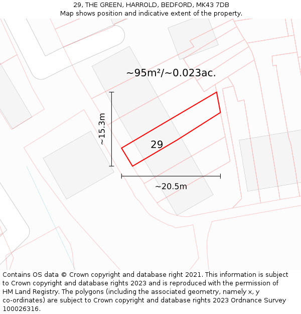 29, THE GREEN, HARROLD, BEDFORD, MK43 7DB: Plot and title map